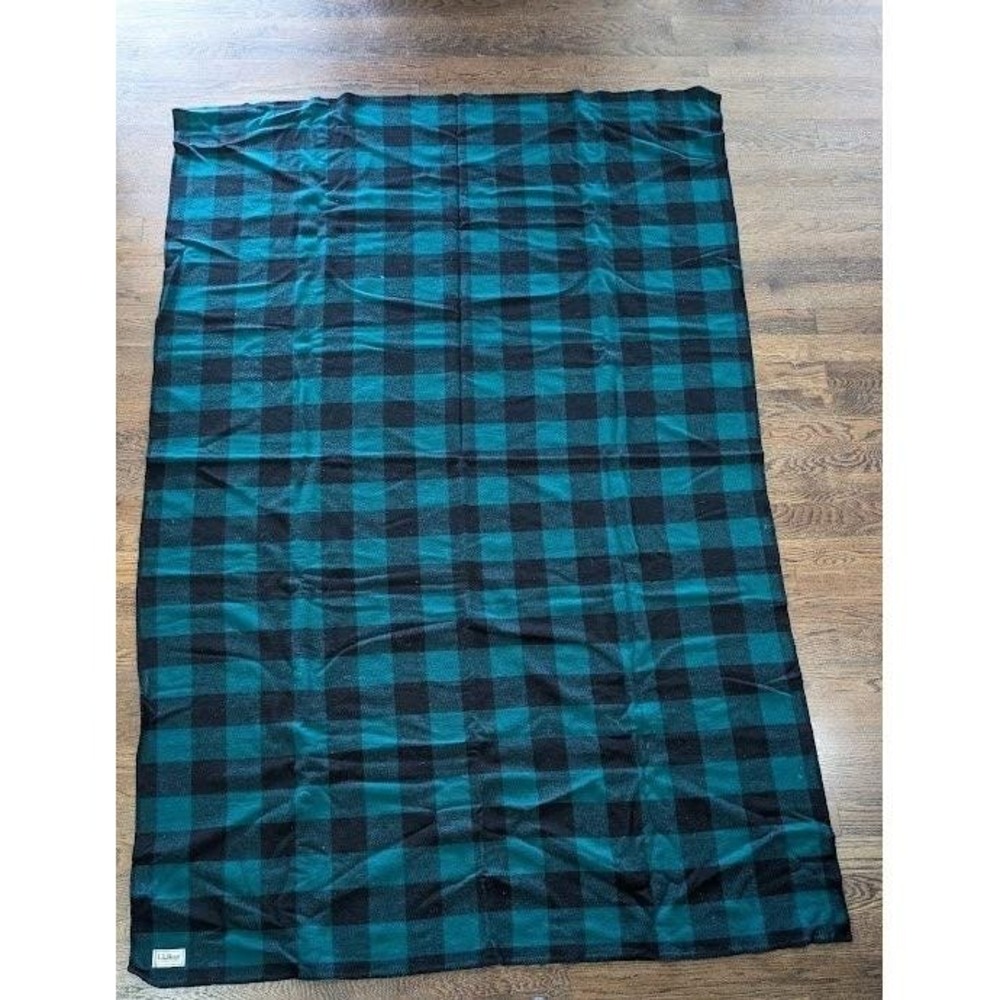 Vintage LL Bean Buffalo Plaid Wool Camp Blanket 95x61 Whipstitch USA Cabin Lodge
